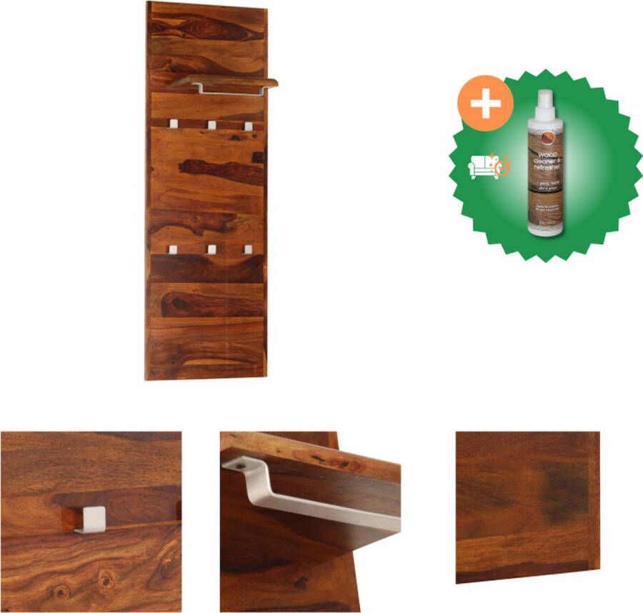 VidaXL Retro Kapstok Massief sheeshamhout 40 x 118 cm met plank en 6 haken Kapstok Inclusief Houtreiniger en verfrisser