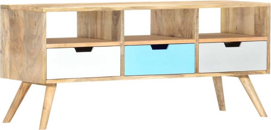 vidaXL Retro Massief Houten TV-Meubel 110x35x48 cm Mangohout Bruin & Veelkleurig 3 Lades & 3 Vakken Gepolijst Geverfd & Gelakt Handgemaakt Uniek Meubelstuk Eenvoudige Montage Vereist