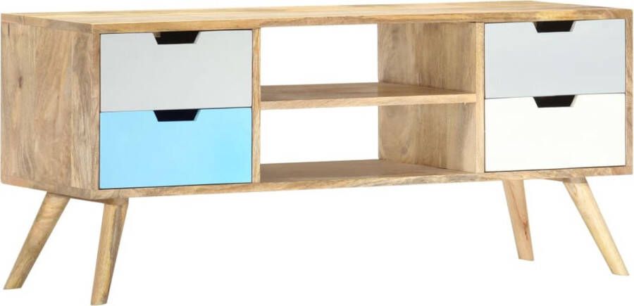 VidaXL Retro Massief Houten TV-Meubel met Lakafwerking Mangohout 110 x 35 x 48 cm Bruin & Veelkleurig