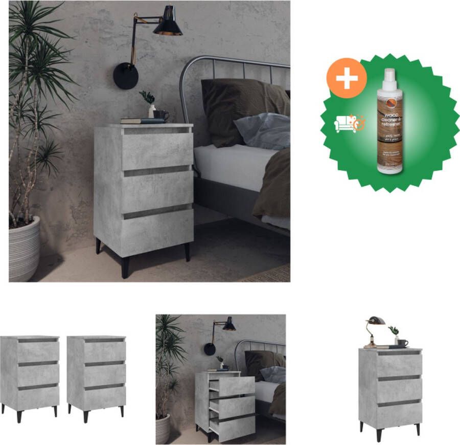 VidaXL Retro Nachtkastjes Betongrijs 40 x 35 x 69 cm Industriële charme Kast Inclusief Houtreiniger en verfrisser