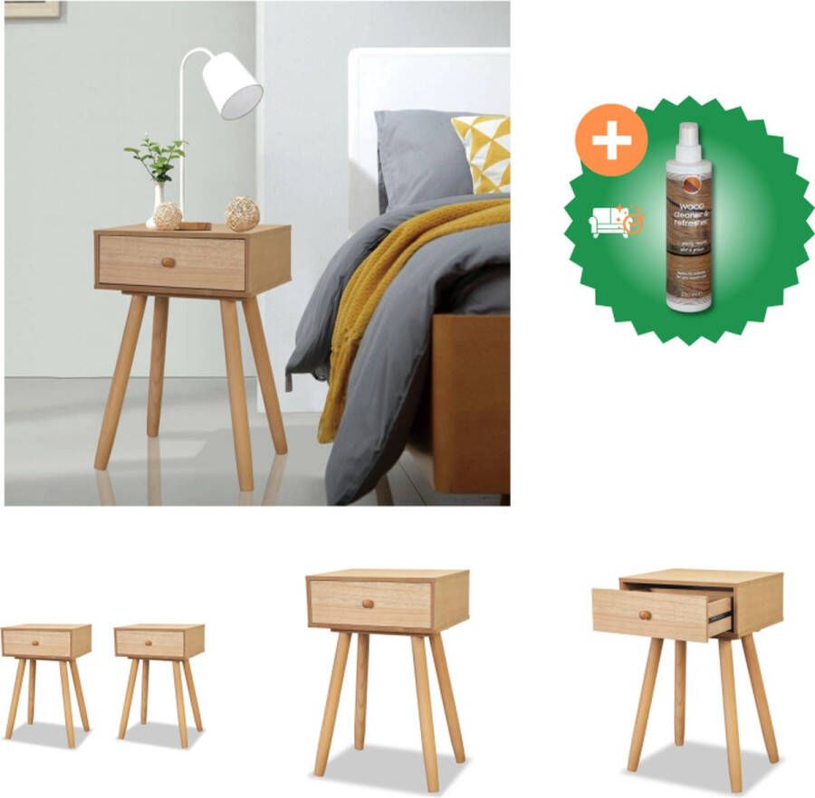 VidaXL Retro Nachtkastjes Bruin 40 x 30 x 61 cm Massief grenen MDF Kast Inclusief Houtreiniger en verfrisser