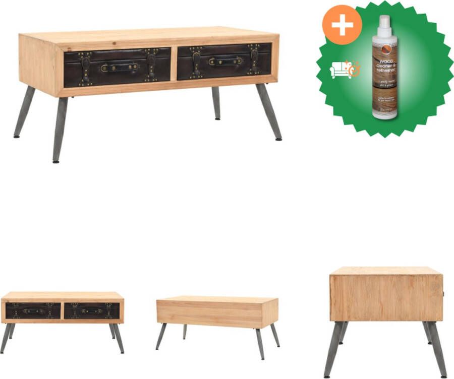 VidaXL Retro Salontafel Massief Vurenhout 110 x 55 x 50 cm Met 2 Lades Vintage Design Tafel Inclusief Houtreiniger en verfrisser