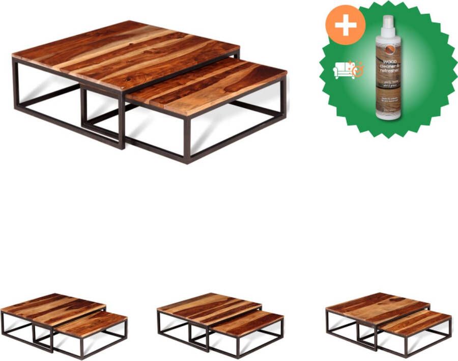 VidaXL Retro Salontafel Set Sheeshamhout Industrieel 70 x 70 x 26 cm Set van 2 Tafel Inclusief Houtreiniger en verfrisser