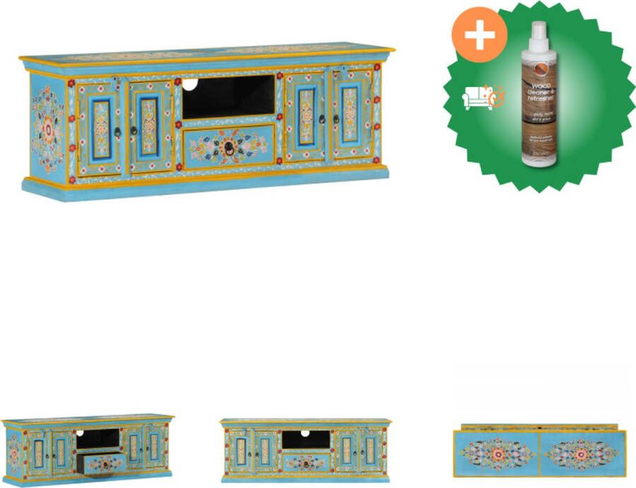 VidaXL Retro TV-kast 110 x 30 x 40 cm Massief mangohout Blauw Kast Inclusief Houtreiniger en verfrisser