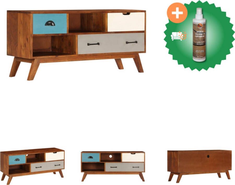 VidaXL Retro TV-kast Massief acaciahout 110 x 35 x 50 cm Donkere honingafwerking Kast Inclusief Houtreiniger en verfrisser
