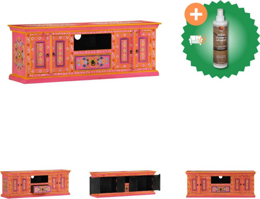 VidaXL Retro TV-kast Massief mangohout 110 x 30 x 40 cm Handgeschilderde afwerking Kast Inclusief Houtreiniger en verfrisser