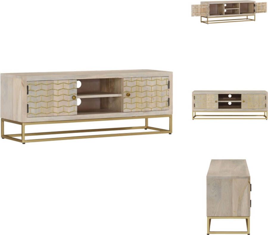 vidaXL Retro TV-meubel Mangohout 110 x 30 x 40 cm Gouden frame Kast
