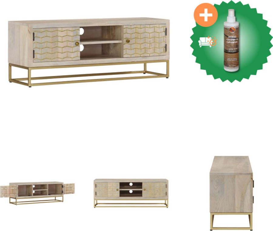 VidaXL Retro TV-meubel Mangohout 110 x 30 x 40 cm Gouden frame Kast Inclusief Houtreiniger en verfrisser