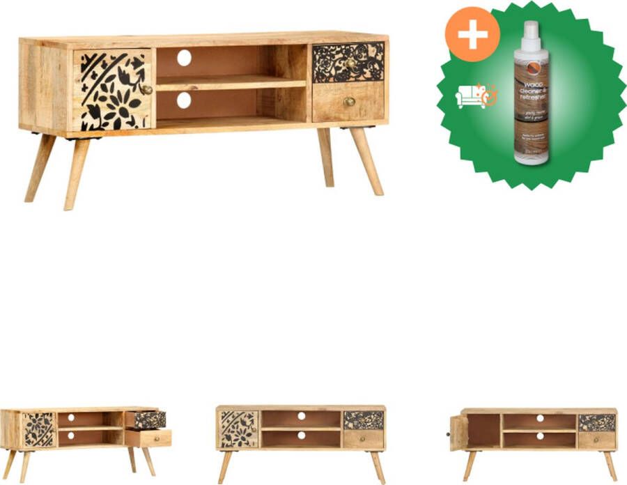 VidaXL Retro TV-meubel Massief mangohout 100 x 30 x 45 cm Industriële stijl Kast Inclusief Houtreiniger en verfrisser