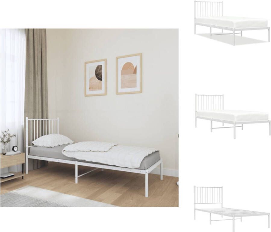 VidaXL Klassiek Bedframe Robuust Metalen Constructie Metalen Latten en Poten Extra Opbergruimte Comfortabele Ondersteuning Kleur- Wit Afmetingen- 207x85x97 cm Geschikte Matras- 80x200 cm Montage vereist Bed - Foto 8