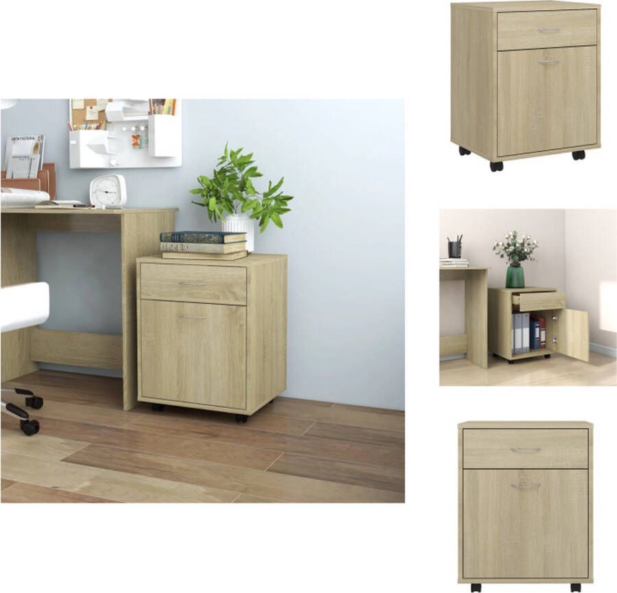 VidaXL Opbergkast Opbergkasten Rolbare Kantoorkast Rolbare Kantoorkasten Kast verrijdbaar 45x38x54 cm spaanplaat sonoma eikenkleurig