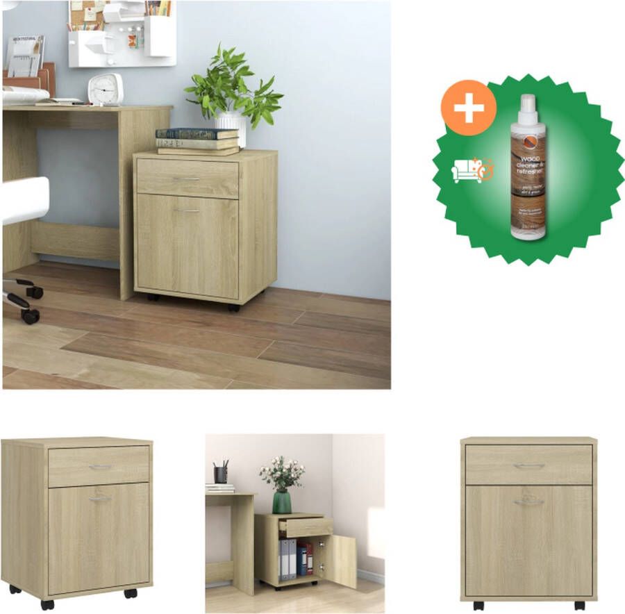 VidaXL Kast verrijdbaar 45x38x54 cm spaanplaat sonoma eikenkleurig Kast Inclusief Houtreiniger en verfrisser