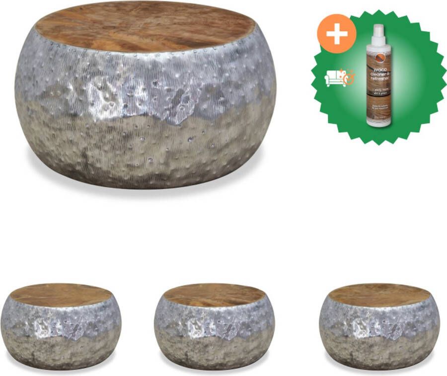 VidaXL ronde salontafel aluminium teakhout 60x60x30cm handgemaakt Tafel Inclusief Houtreiniger en verfrisser