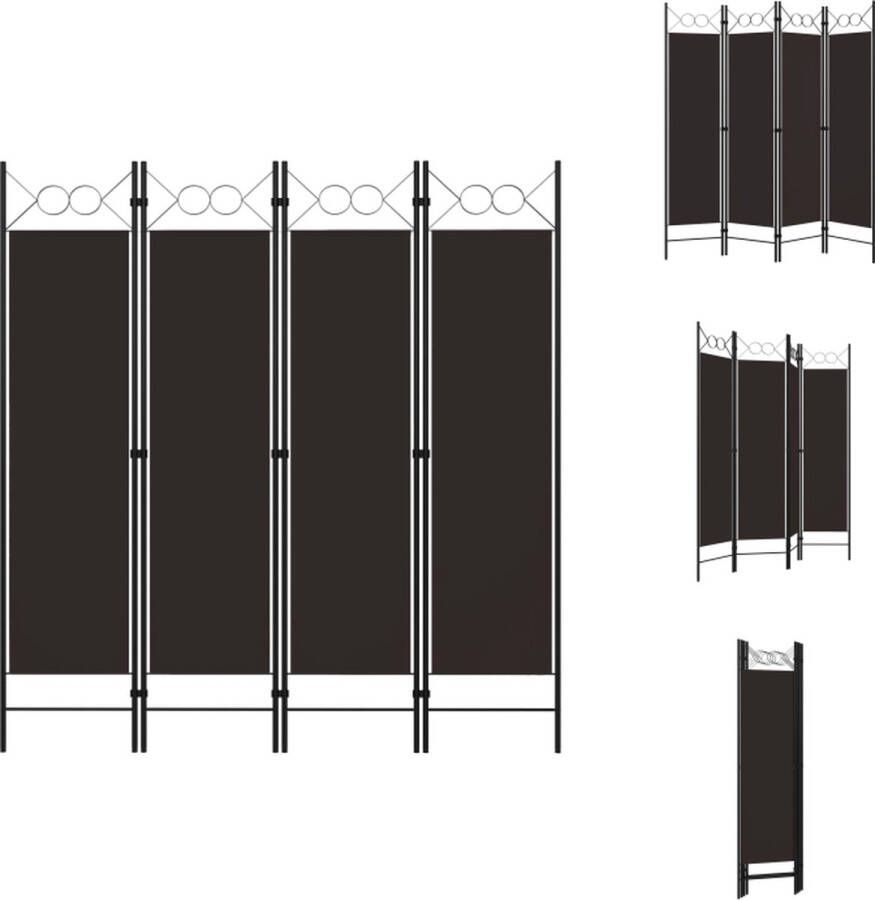 VidaXL Ruimteverdeler 4 panelen 160 x 180 cm bruin stof en ijzer Kamerscherm