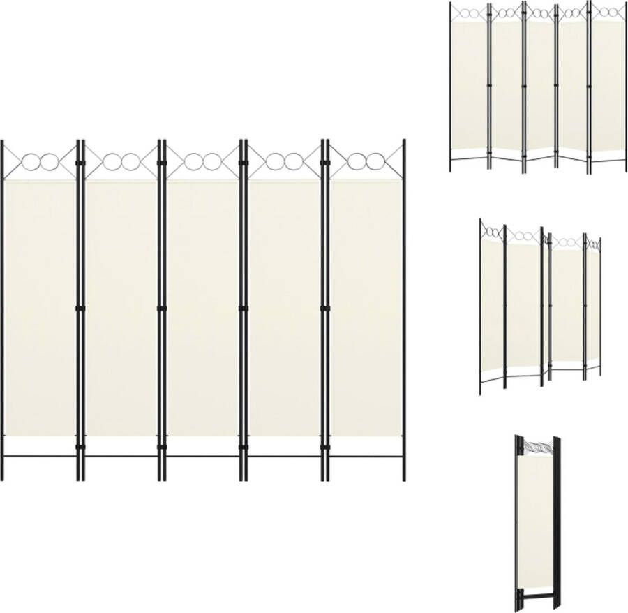 VidaXL Ruimteverdeler 5 panelen 200 x 180 cm Crèmewit Kamerscherm