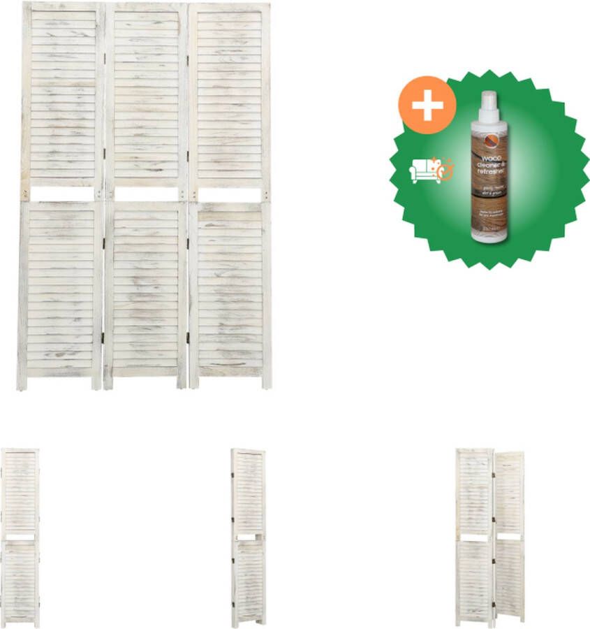 VidaXL Kamerscherm met 3 panelen 105x165 cm hout antiekwit Kamerscherm Inclusief Houtreiniger en verfrisser