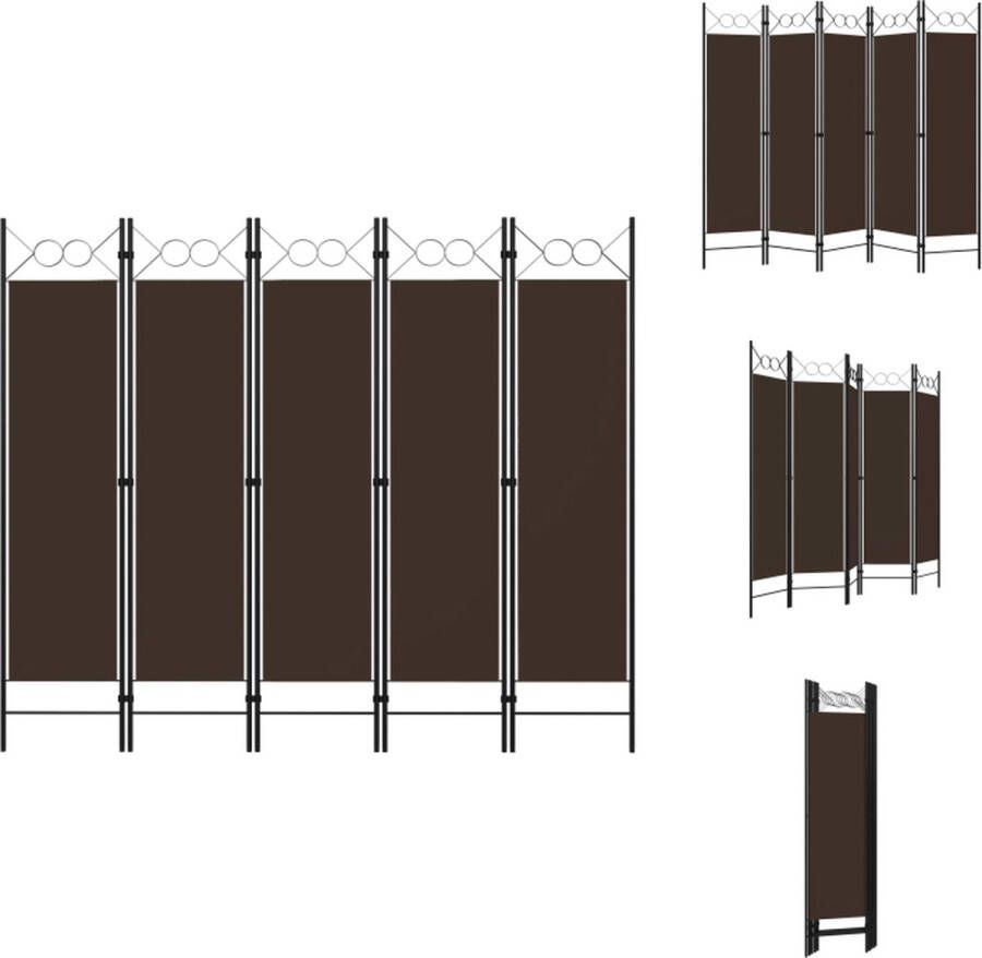 VidaXL Ruimteverdeler Vrijstaand Bruin 200 x 180 cm Met 5 panelen Kamerscherm