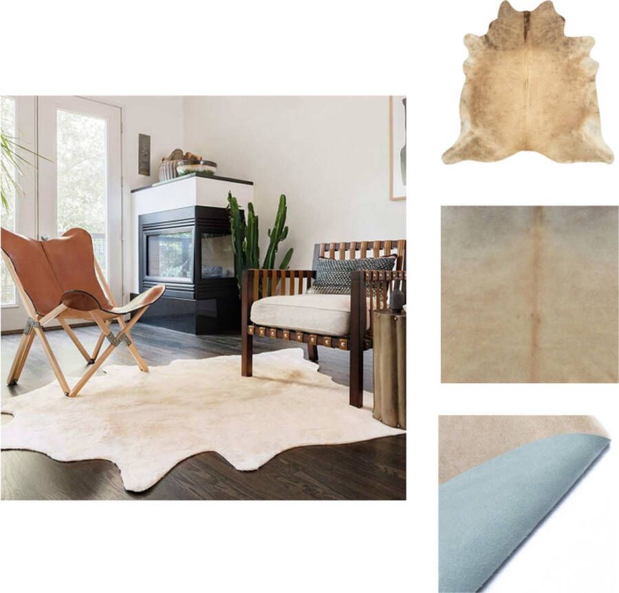 The Living Store Vloerkleed 150x170 cm echte runderhuid beige Vloerkleed Runderhuid Lederen Vloerkleed Vintage Vloerkleed Western Vloerkleed