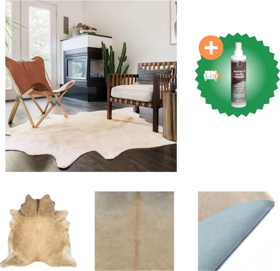 VidaXL Vloerkleed 150x170 cm echte runderhuid beige Vloerkleed Inclusief Reiniger