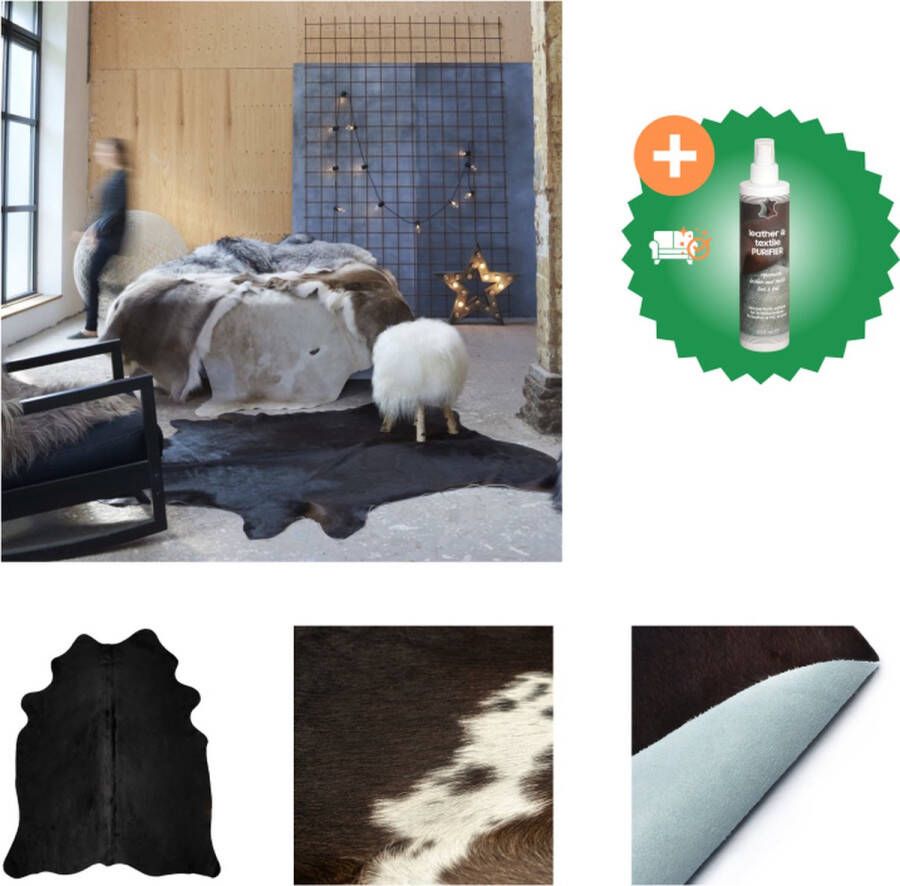 VidaXL Vloerkleed 150x170 cm echte runderhuid zwart Vloerkleed Inclusief Reiniger