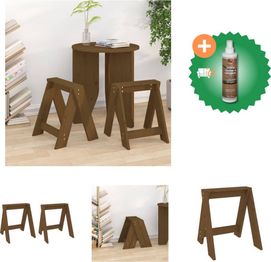 VidaXL Rustiek Grenenhouten Barkrukken 40 x 40 x 45 cm Honingbruin Set van 2 Krukje Inclusief Houtreiniger en verfrisser