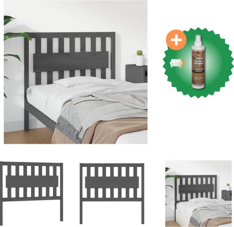 VidaXL Rustiek Houten Hoofdbord 105.5 x 4 x 100 cm Grijs Massief Grenenhout Bedonderdeel Inclusief Houtreiniger en verfrisser - Foto 5