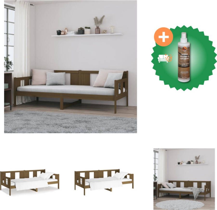 VidaXL Rustiek Massief Grenenhouten Bedframe 193.5 x 96 x 69.5 cm Honingbruin 90 x 190 cm Stevige lattenbodem Bed Inclusief Houtreiniger en verfrisser