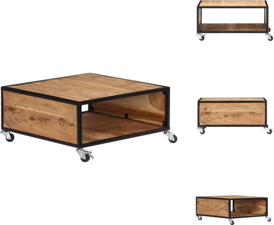 VidaXL Rustieke Acaciahouten Salontafel 70x70x32 cm Met 1 vak en 4 wieltjes Tafel