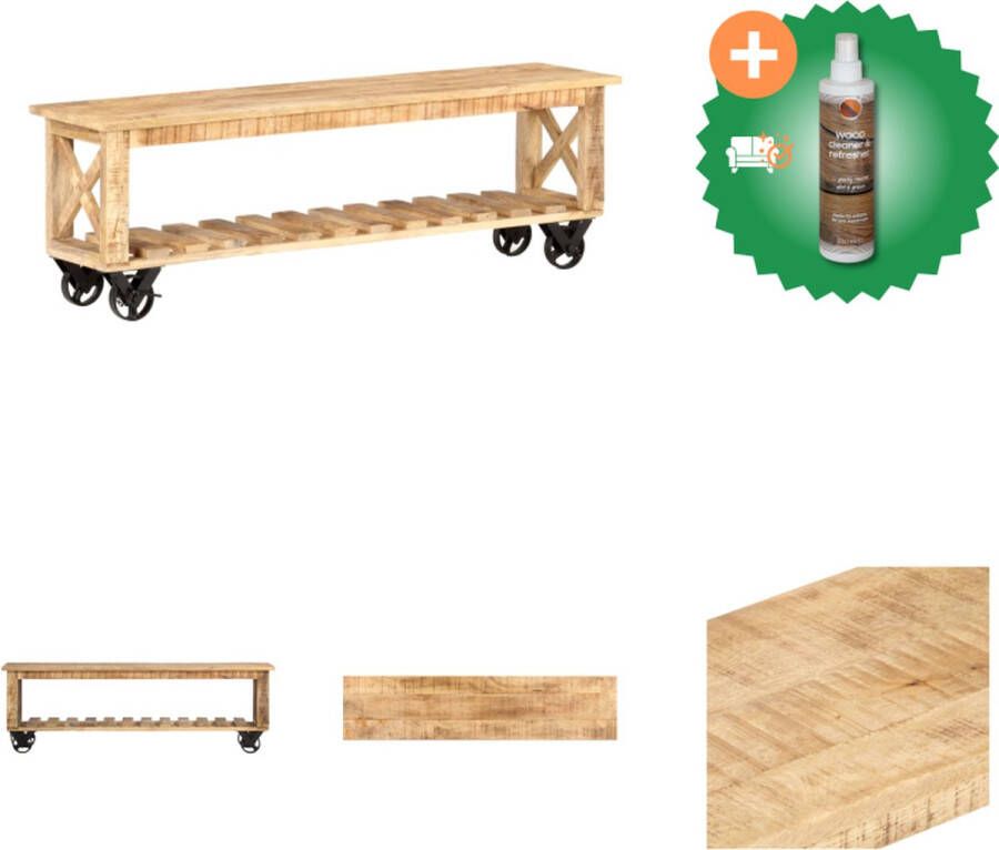 VidaXL Rustieke Houten TV-Kast 130x30x42 cm Massief Ruw Mangohout Vintage Stijl Kast Inclusief Houtreiniger en verfrisser