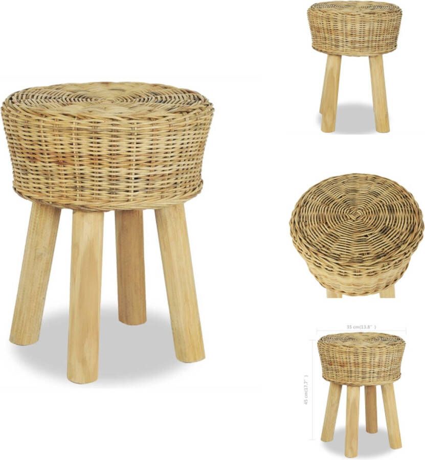 VidaXL Rustieke Rattan Kruk 35 x 45 cm Natuurlijk Rattan en Massief Teakhout Eenvoudig te Monteren Barkruk