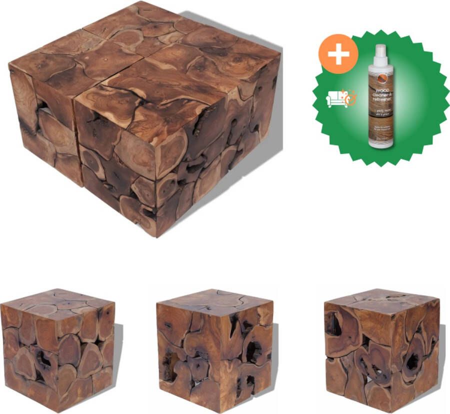 VidaXL Krukken Massief Teakhout 40x40x45cm Handgemaakt Retro Stijl Levering 2 Stuks Krukje Inclusief Houtreiniger en verfrisser