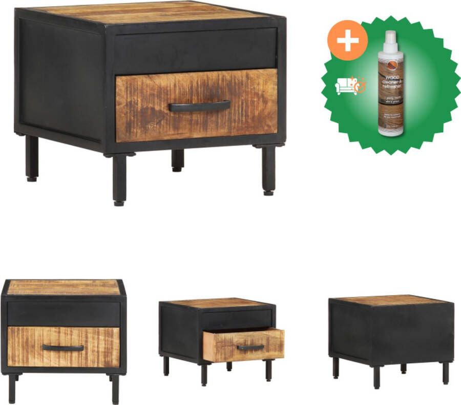 VidaXL Ruw Mangohouten Bedkastje Bijzettafel 40 x 40 x 35 cm Industriële Stijl Kast Inclusief Houtreiniger en verfrisser
