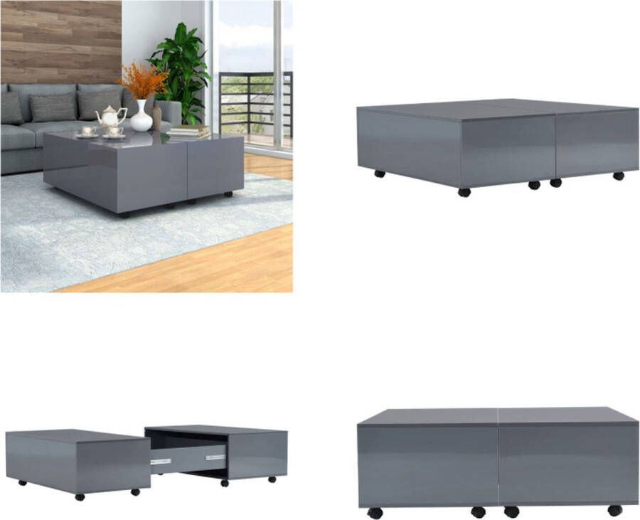 VidaXL Salontafel 100x100x35 cm hoogglans grijs Salontafel Salontafels Koffietafel Koffietafels