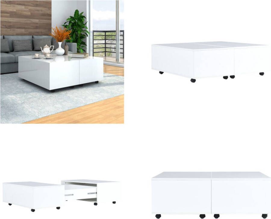 VidaXL Salontafel 100x100x35 cm hoogglans wit Salontafel Salontafels Koffietafel Koffietafels
