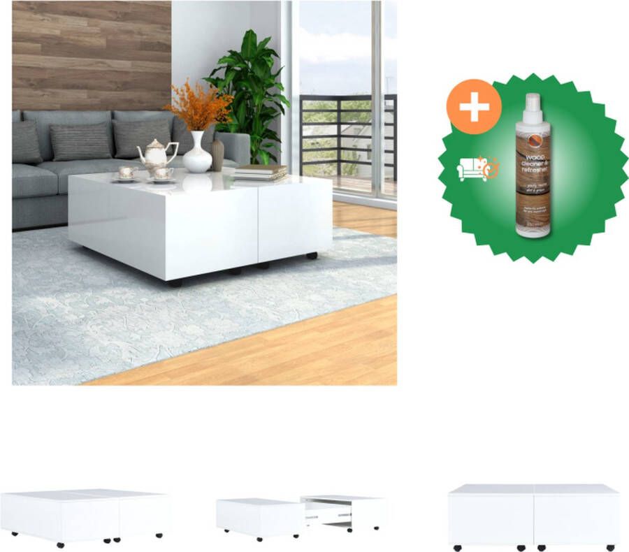 VidaXL Salontafel 100x100x35 cm hoogglans wit Tafel Inclusief Houtreiniger en verfrisser