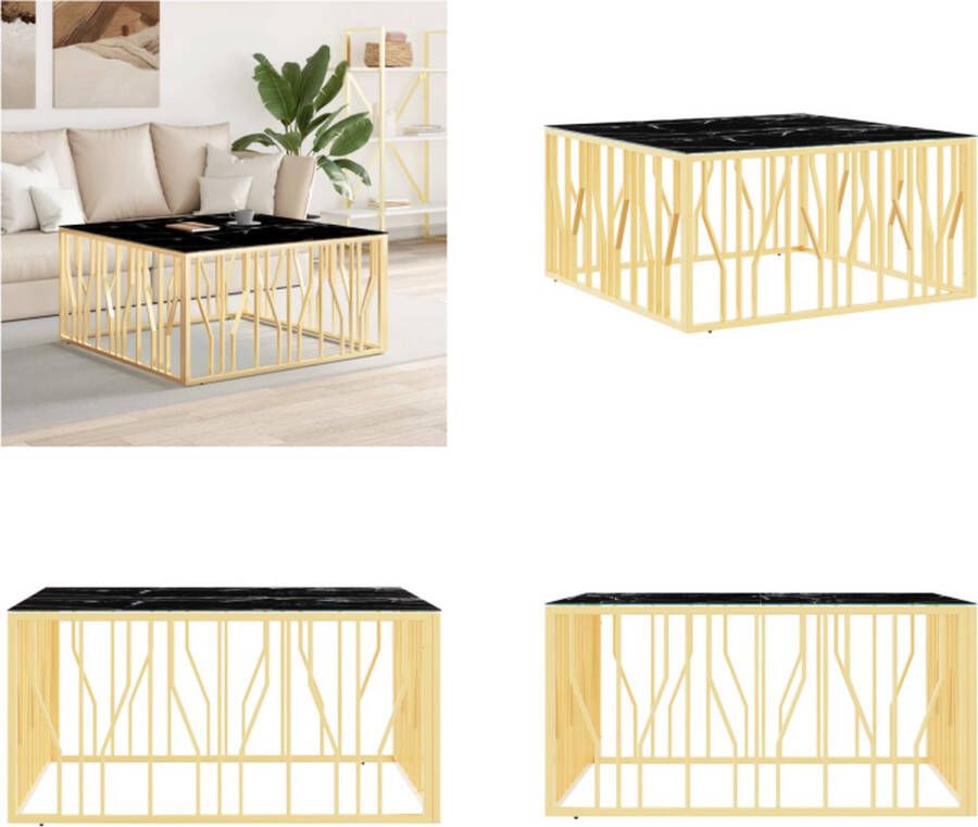 VidaXL -Salontafel-100x100x50-cm-roestvrij-staal-en-glas-goudkleurig - Foto 2
