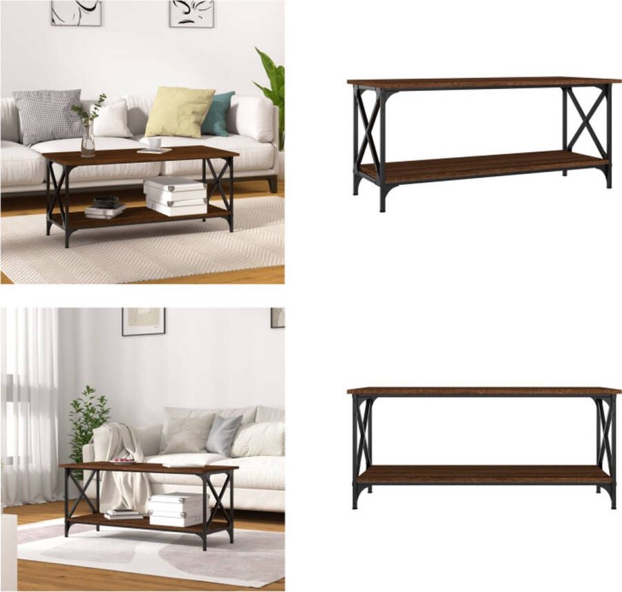 VidaXL Salontafel 100x45x45 cm bewerkt hout en ijzer bruineikenkleurig Salontafel Salontafels Tafel Bijzettafel