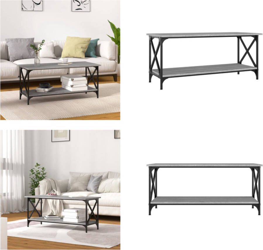 VidaXL Salontafel 100x45x45 cm bewerkt hout en ijzer grijs sonoma Salontafel Salontafels Tafel Bijzettafel