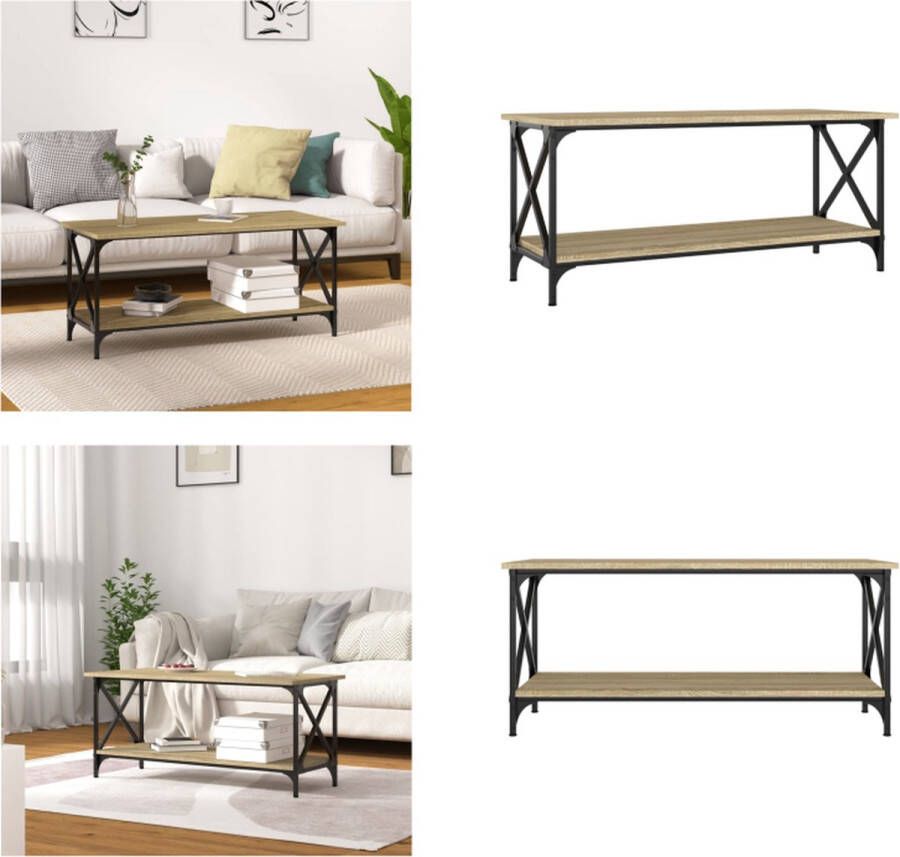 VidaXL Salontafel 100x45x45 cm bewerkt hout en ijzer sonoma eikenkleur Salontafel Salontafels Tafel Bijzettafel