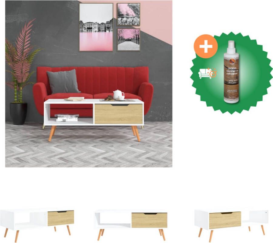 VidaXL Salontafel 100x49-5x43 cm spaanplaat wit en sonoma eikenkleurig Tafel Inclusief Houtreiniger en verfrisser