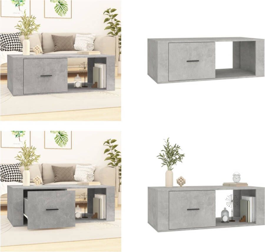 VidaXL Salontafel 100x50-5x35 cm bewerkt hout betongrijs Salontafel Salontafels Tafel Bijzettafel