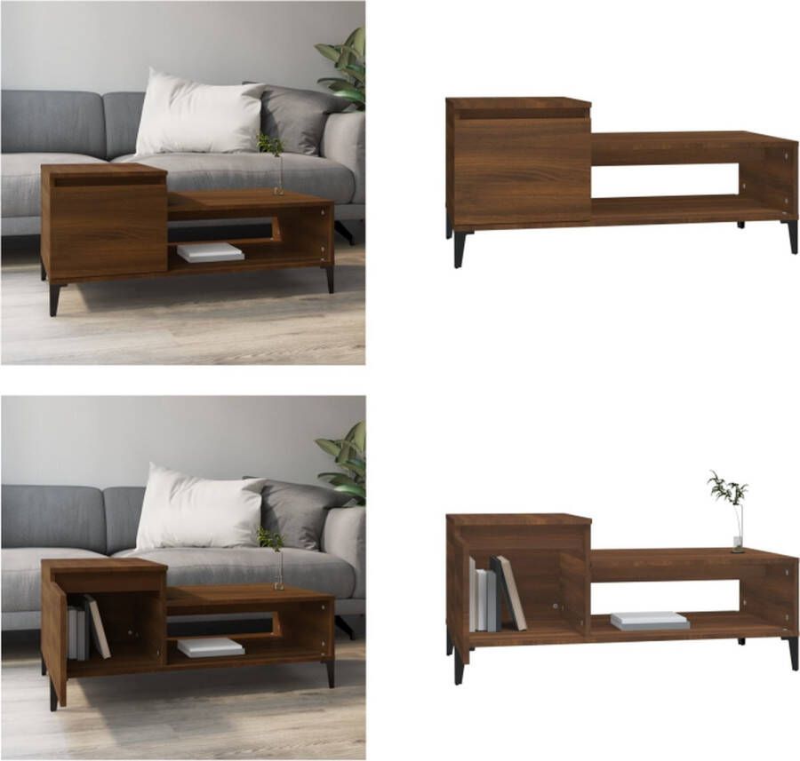 VidaXL Salontafel 100x50x45 cm bewerkt hout bruineiken Salontafel Salontafels Tafel Bijzettafel - Foto 2