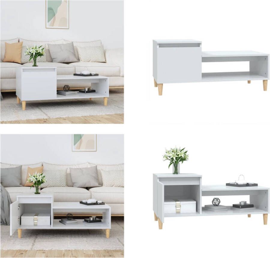 VidaXL Salontafel 100x50x45 cm bewerkt hout hoogglans wit Salontafel Salontafels Tafel Bijzettafel - Foto 2