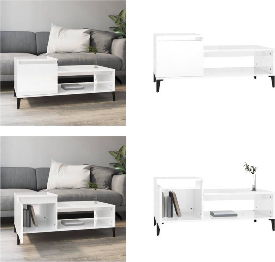 VidaXL Salontafel 100x50x45 cm bewerkt hout hoogglans wit Salontafel Salontafels Tafel Bijzettafel
