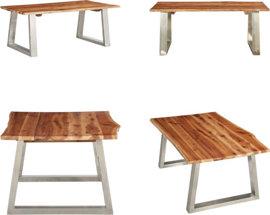 VidaXL Salontafel 100x60x40 cm massief acaciahout en roestvrij staal Salontafel Salontafels Houten Tafel Houten Tafels
