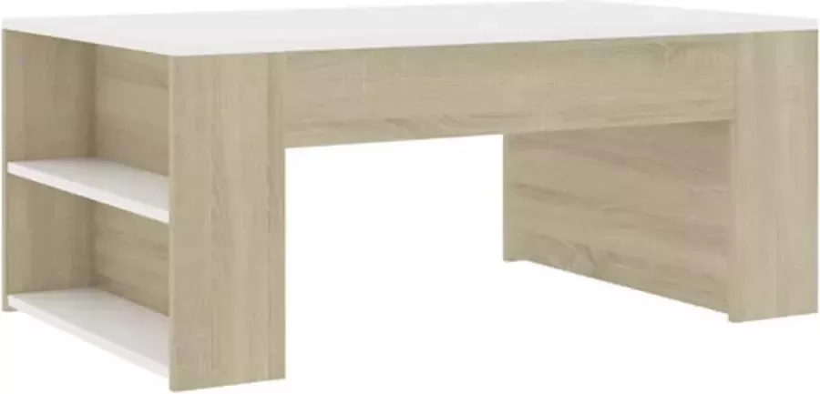 VidaXL -Salontafel-100x60x42-cm-spaanplaat-wit-en-sonoma-eikenkleurig - Foto 3