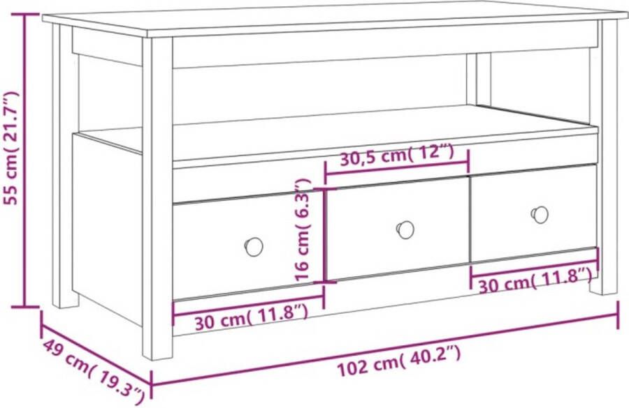 VidaXL -Salontafel-102x49x55-cm-massief-grenenhout-grijs - Foto 2