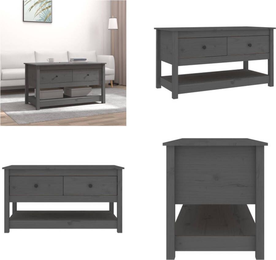 VidaXL Salontafel 102x49x55 cm massief grenenhout grijs Salontafel Salontafels Tafel Bijzettafel - Foto 2