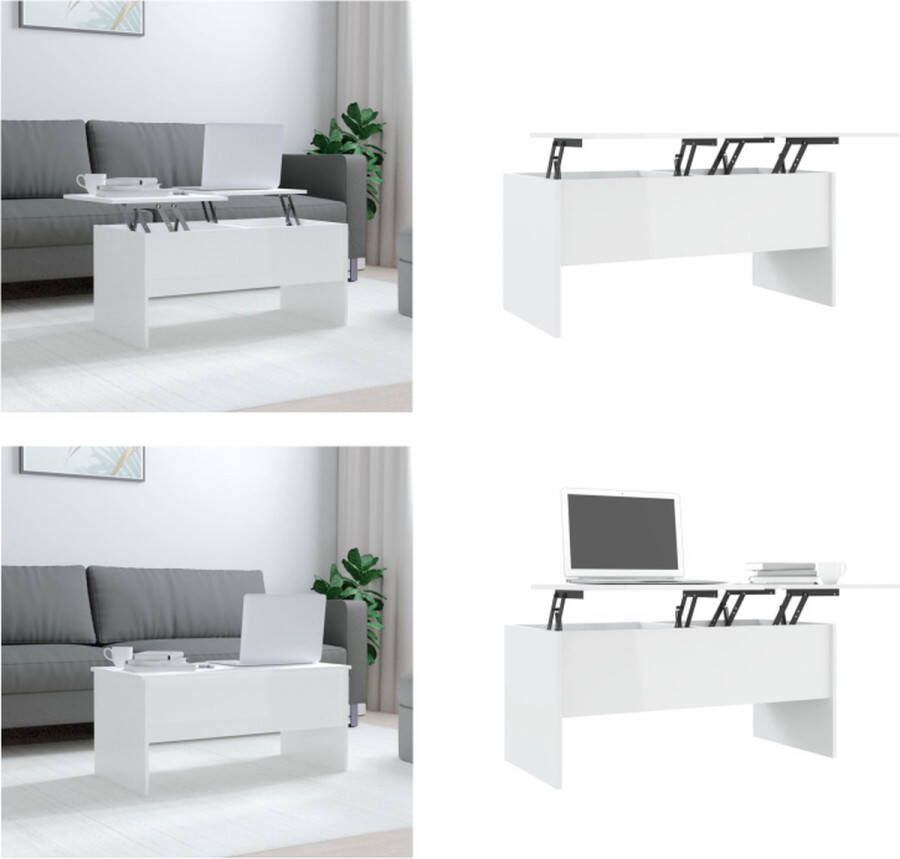 VidaXL Salontafel 102x50-5x46-5 cm bewerkt hout hoogglans wit Salontafel Salontafels Tafel Bijzettafel