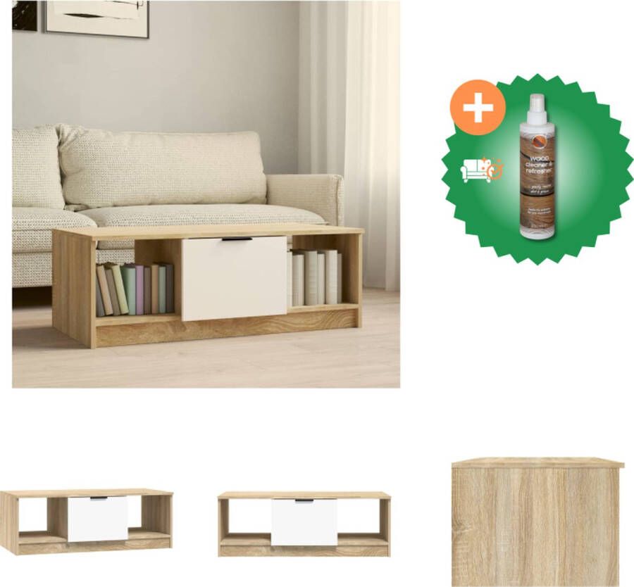 VidaXL Salontafel 102x50x36 cm Wit en Sonoma eiken Hoge kwaliteit bewerkt hout Tafel Inclusief Houtreiniger en verfrisser